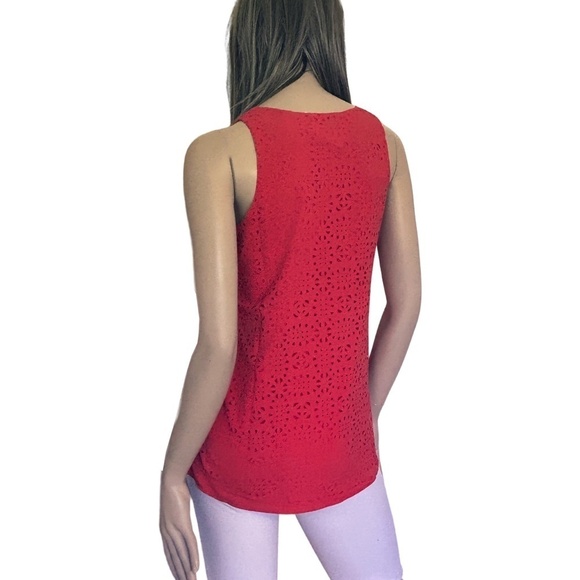Jeanne Beker Top Tank Blouse Laser Cut Design Sleeveless Cheater Cut Pullover - Picture 5 of 12